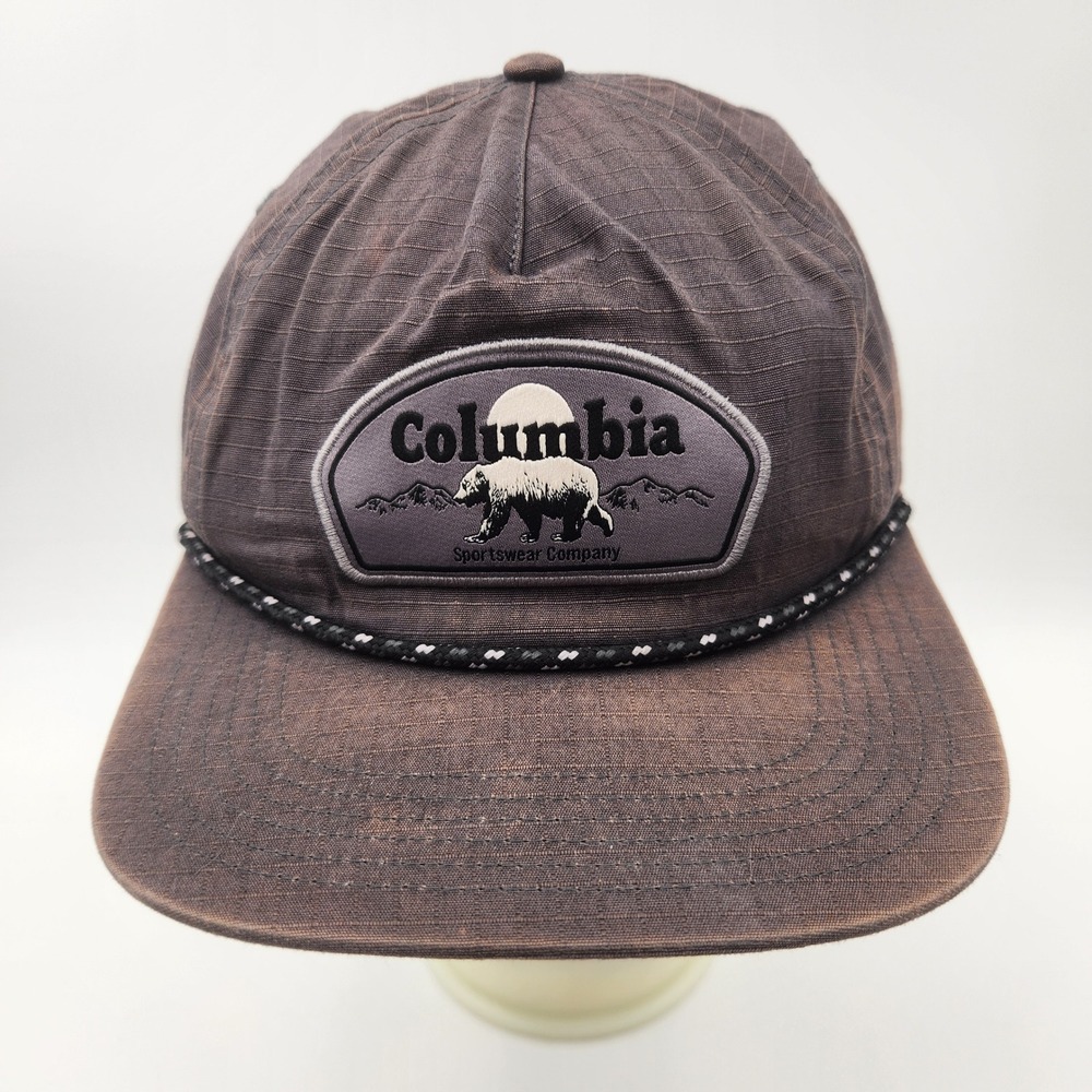 Columbia Sportswear Brown Ripstop Bear Patch Rope Hat Snapback CS3469 OS